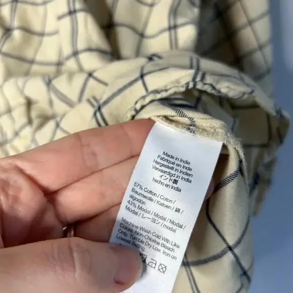 Madewell Plaid Flannel Long Sleeve Pajama Set Women’s Small Cream Lounge Cozy - Picture 9 of 15